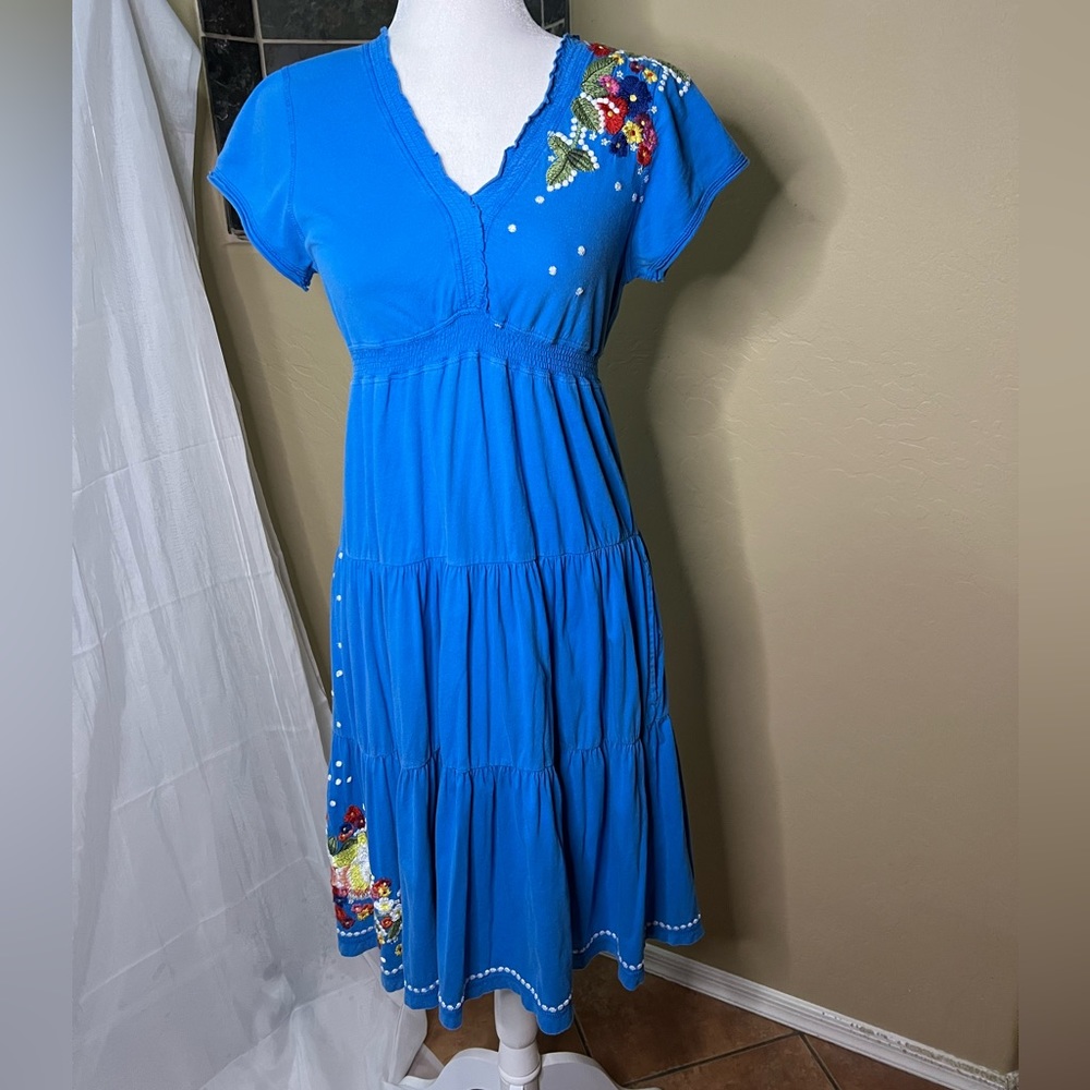 Johnny Was Biya Tiered Embroidered Floral Dress size small